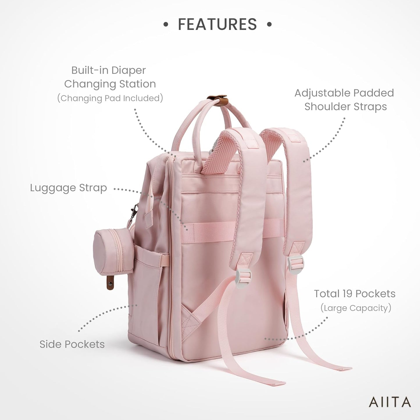 Diaper Bag Backpack, Multifunction Diaper Bag with Changing Pad, Baby Diaper Bags for Boys Girls, Stylish Large Capacity Travel Backpack for Moms Dads, Baby Shower Gifts,Unisex – Pink