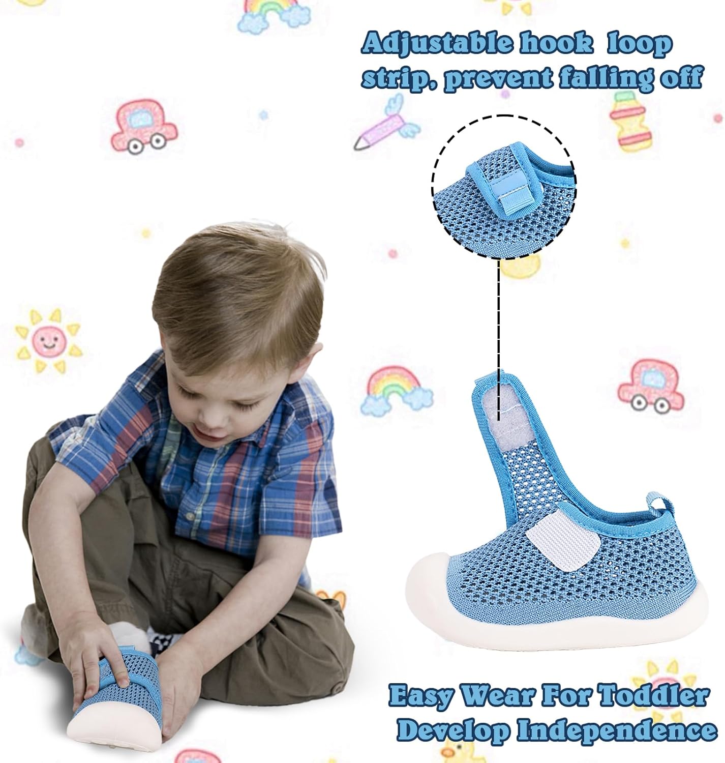 Baby First-Walking Shoes 1-4 Years Kid Shoes Trainers Toddler Infant Boys Girls Soft Sole Non Slip Cotton Canvas Mesh Breathable Lightweight TPR Material Slip-on Sneakers Outdoor