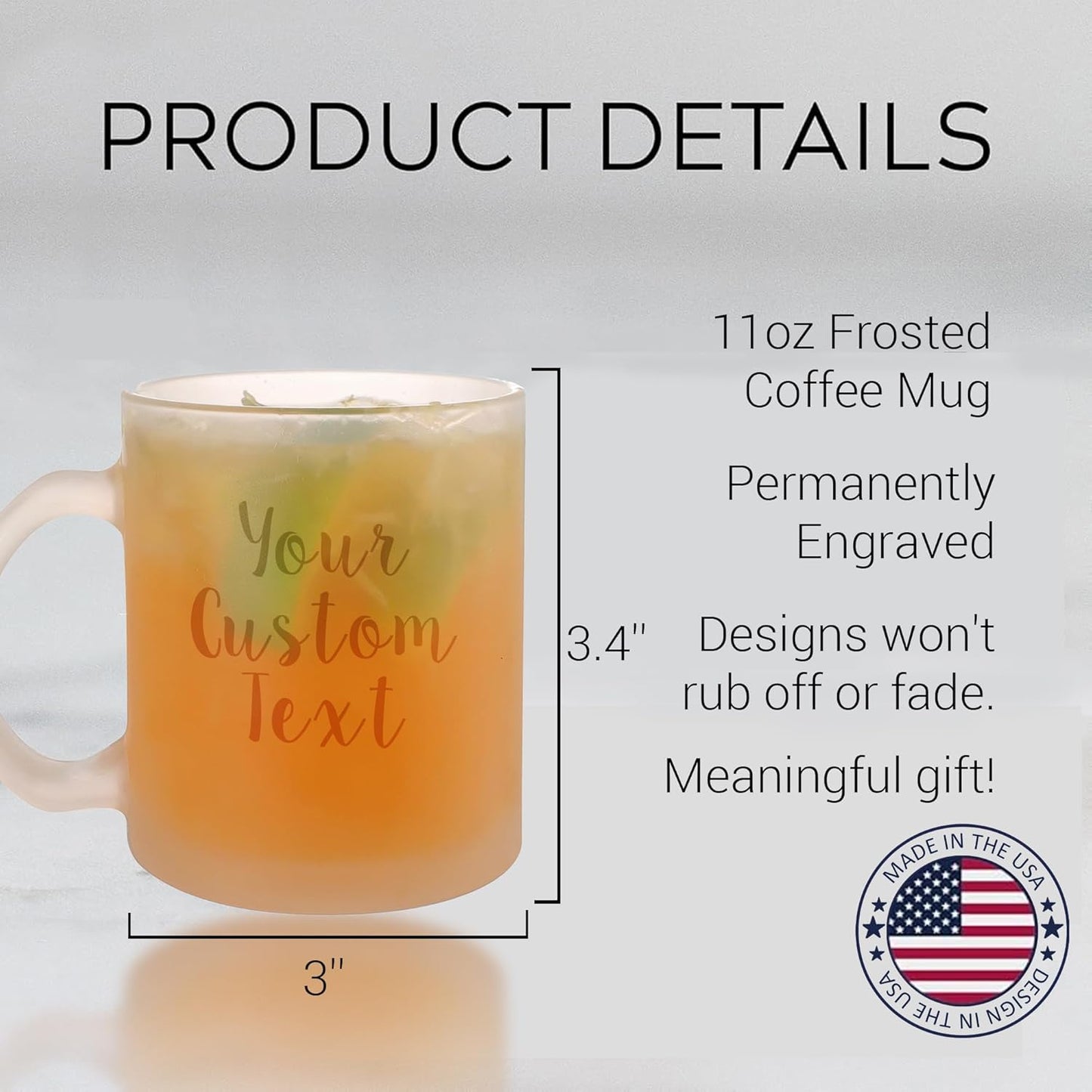 Personalized Coffee Mug Engraved with your Custom Text - Customized 11oz Frosted Glass Mugs, Hot Chocolate Mug, Tea Cup, Birthday Gifts, Retirement Gift (Engraved Custom Text, Frosted)