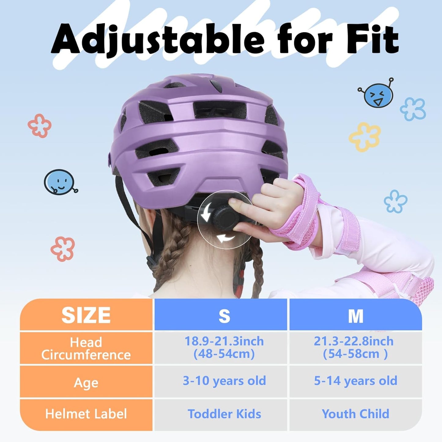 Kids Bike Helmet, 2 Size Adjustable for Youth Toddler Boys & Girls 3-5-8-10-12-14 Years, Child Helmets with Visor for Skating Cycling Scooter
