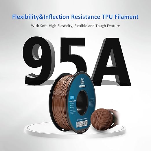 Geeetech TPU Filament 1.75mm, Shore 95A – Flexible 3D Printer Filament with High Elasticity, 1KG (2.2lbs) Spool, Dimensional Accuracy ±0.03mm, Fits Most FDM Printers (Brown)
