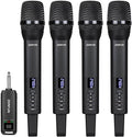 4 Rechargeable Wireless Microphones, Pro Handheld Cordless Mics System with Echo Treble BASS VOL Control for Karaoke Singing Church Party, 1/4'' Output, Black