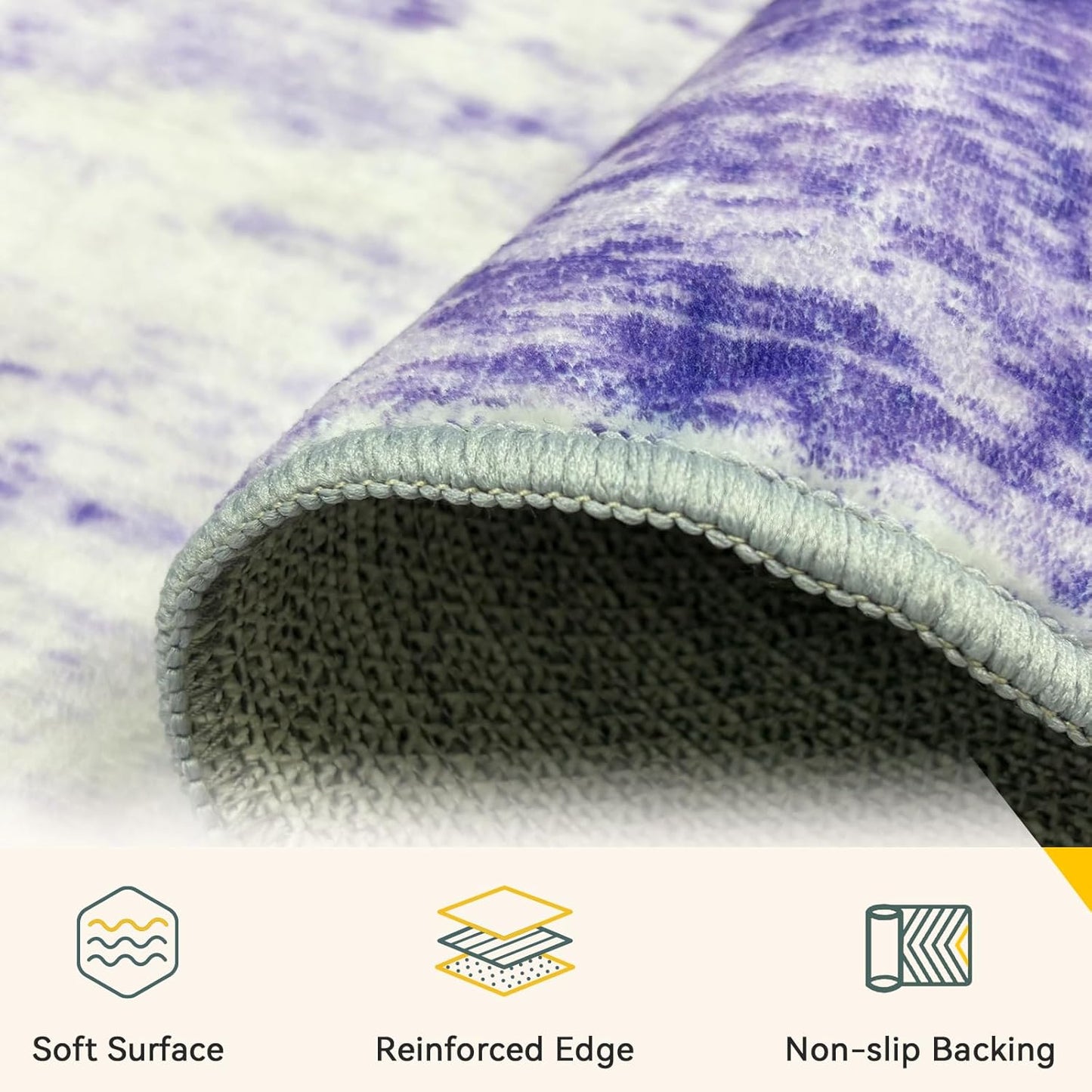 Washable Area Rugs 5'x7' Non-Slip Modern Abstract Soft for Living Room Entryway Bedroom Nursery, Print Pattern, Purple Gray Pink White