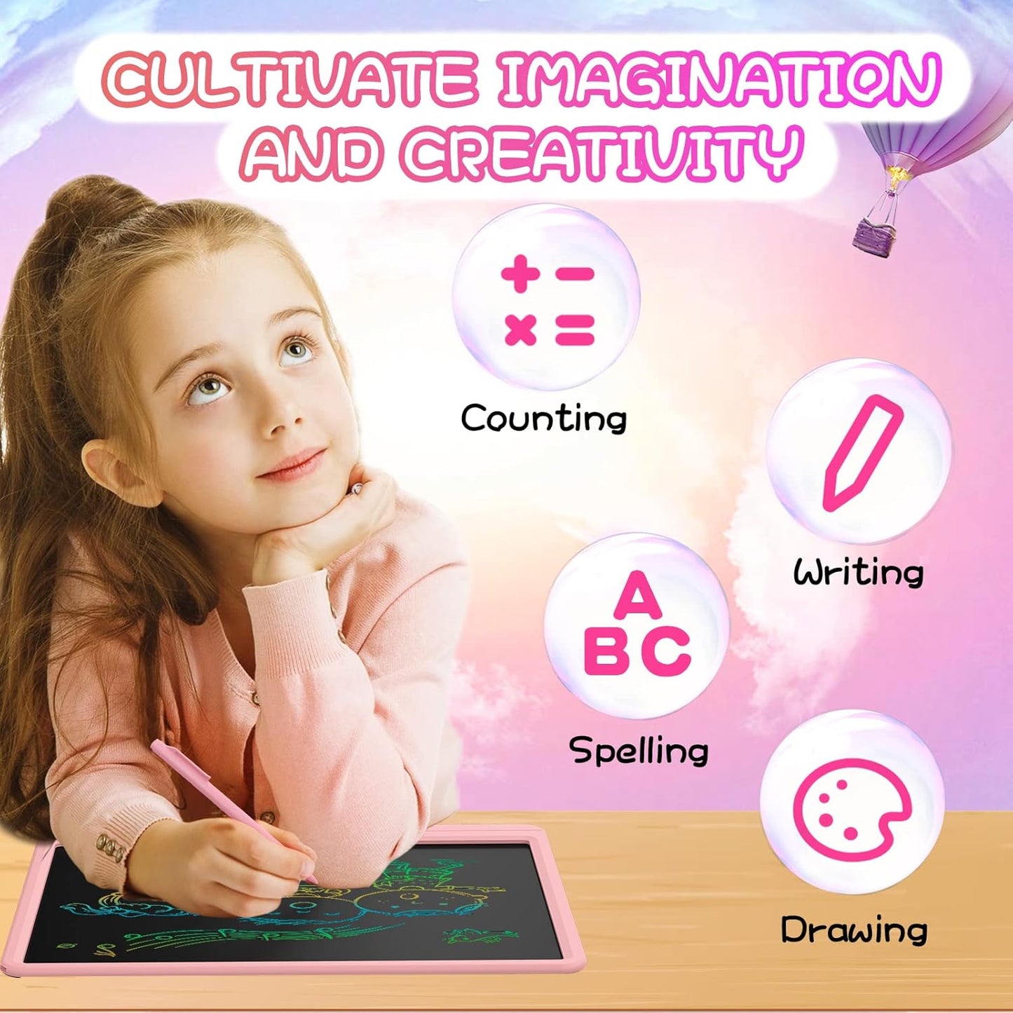 GIGART LCD Writing Tablet 15 Inch Drawing Tablet Magic Doodle Board Drawing Pad, Electronic Writing Board, Educational Toys Gifts for Kids and Adults at Home,School and Office (Pink)