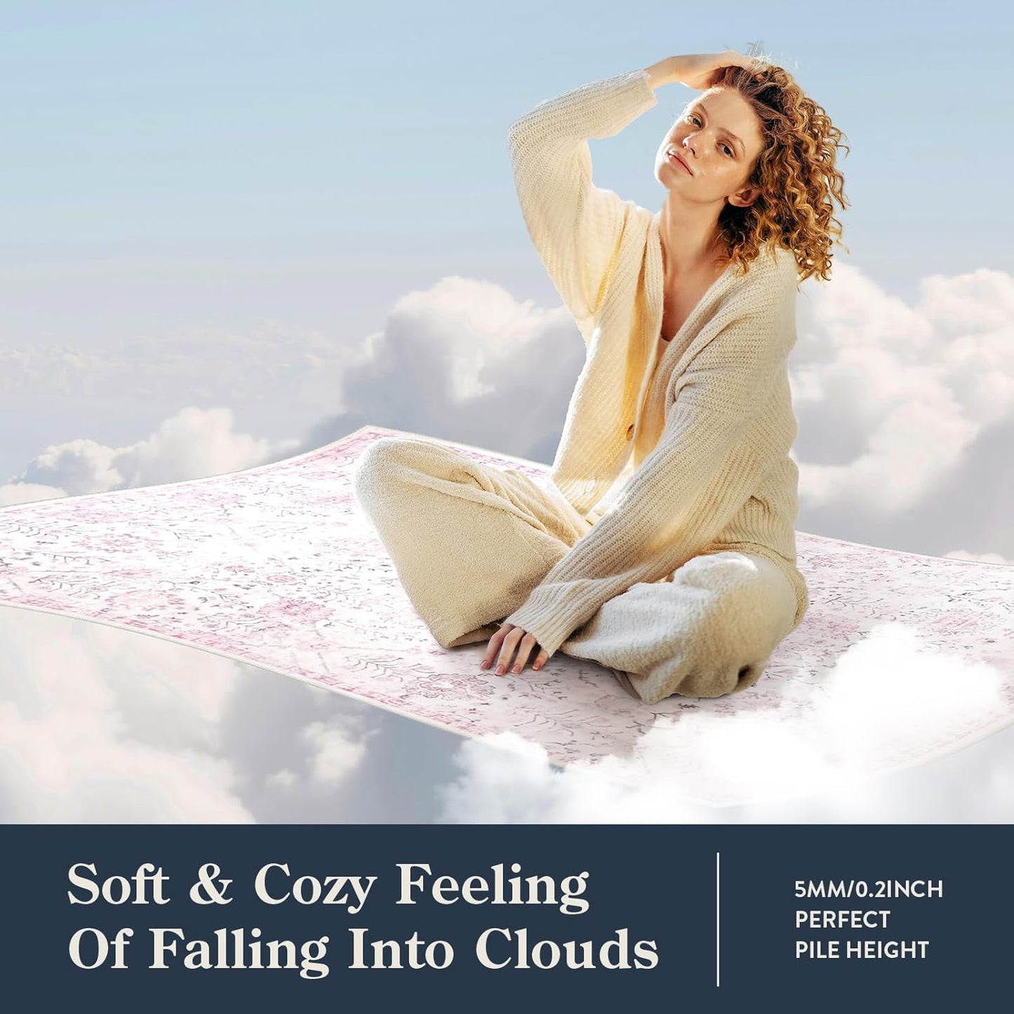 Lahome Nursery Rug 5x7, Soft Kids Rugs for Cozy Bedroom, Washable Boho Purple Carpet for Toddlers Girls Room, Non Shedding Non Slip Pastel Floral Print Thin Simple Carpets