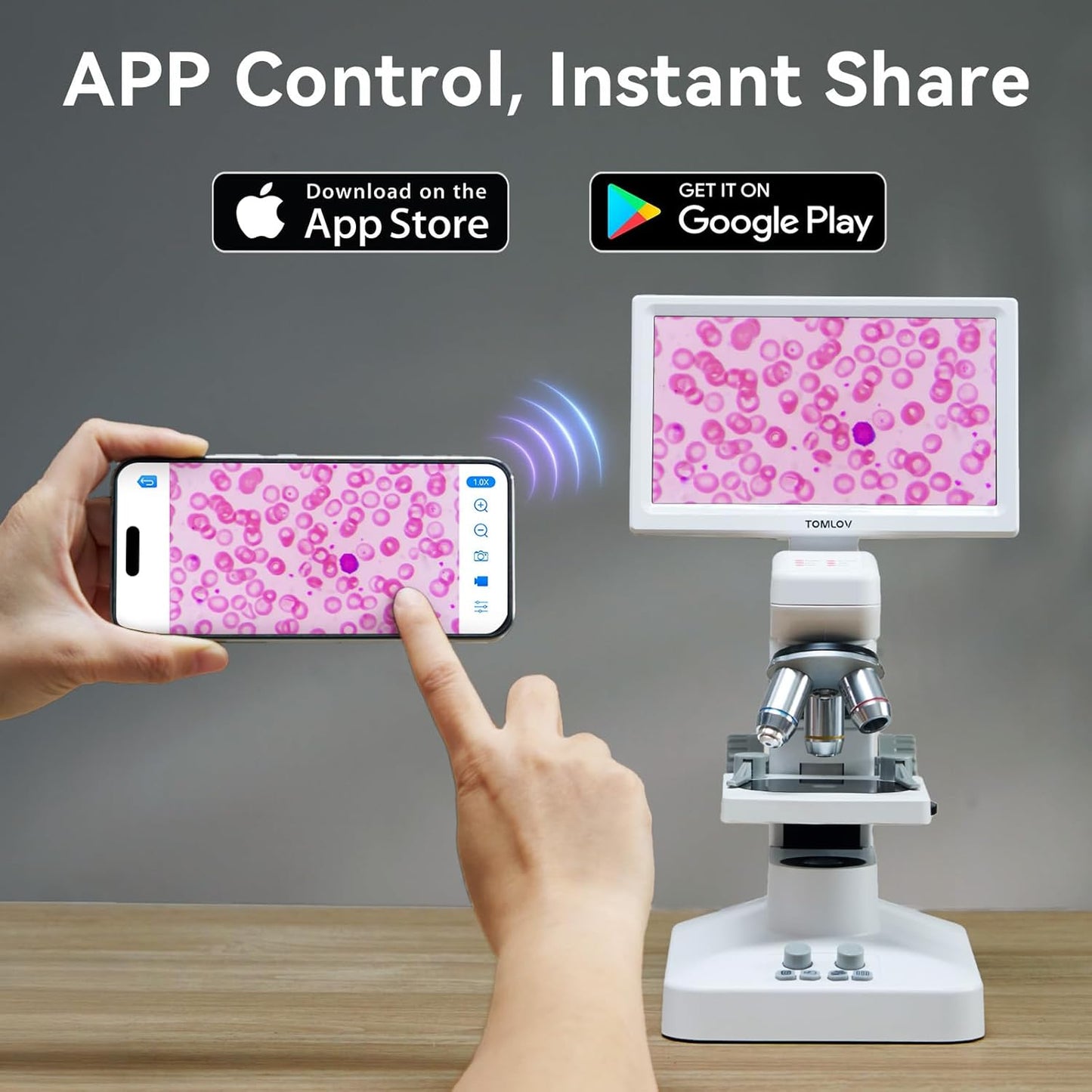 TOMLOV DM301 Pro Microscope for Kids Adults Students, Digital Microscope with 7" Screen, USB & HDMI Output, Wireless Biological Educational Science Scope Camera with Slides Kits for Classroom Home Lab