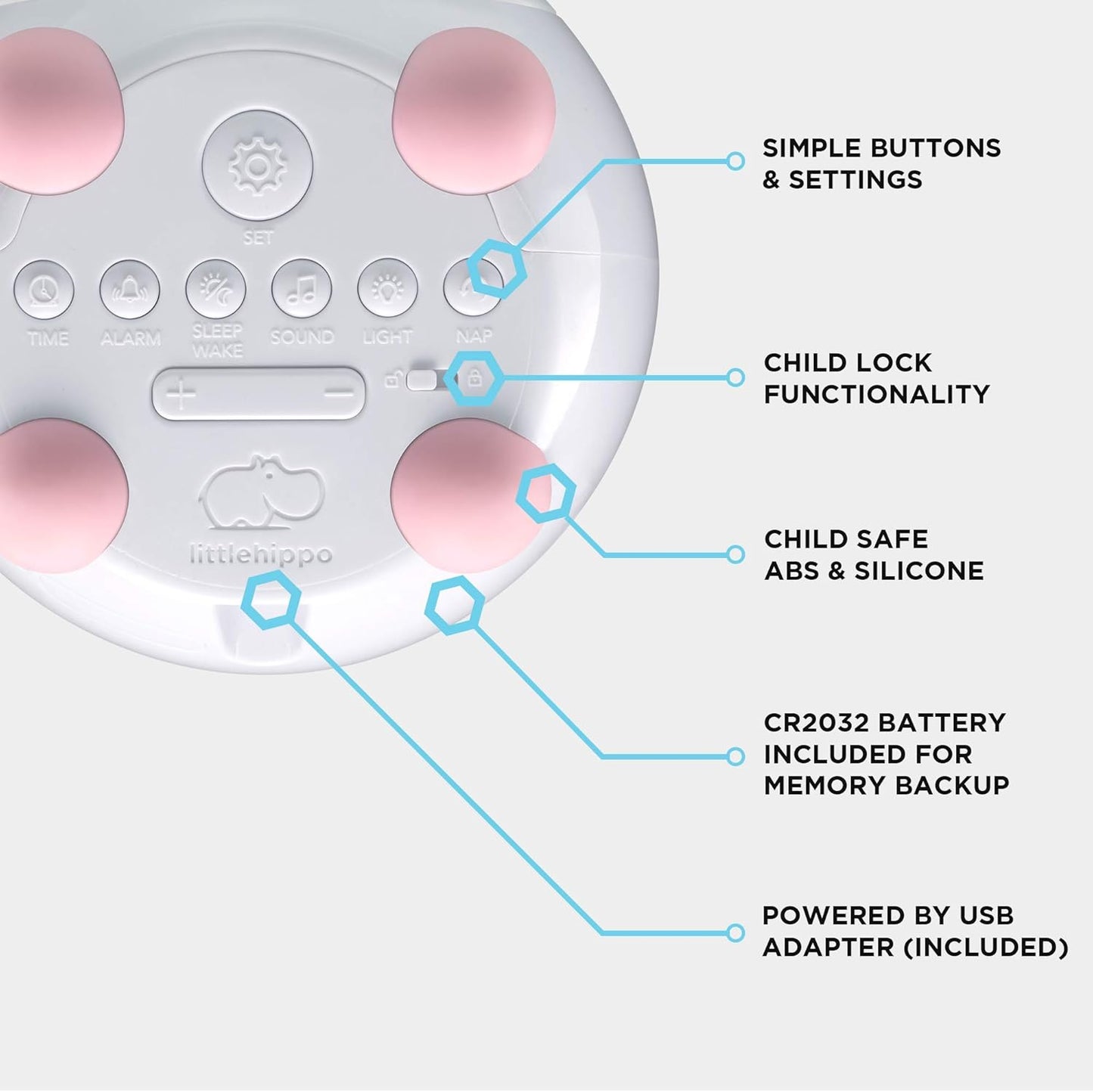 LittleHippo Mella: Kids Alarm Clock, Ready to Rise Children's Sleep Trainer, Night Light, Sound Machine and OK to Wake for Toddlers and Kids - Blush Pink (Updated 2025)