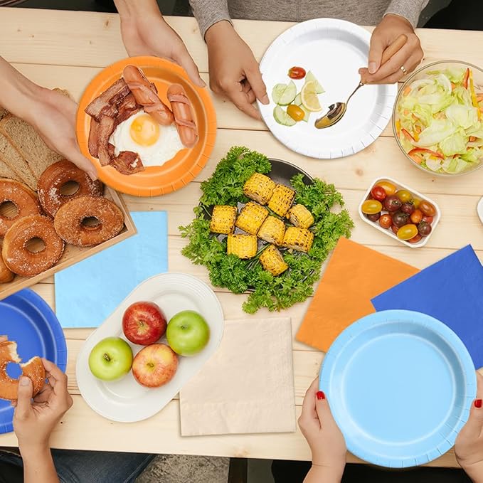 CMUSKO Blue and Orange Party Decorations - 60pcs Orange Light Blue Dog Theme Plates & Napkins Kit for Boy Baby Shower,Birthday