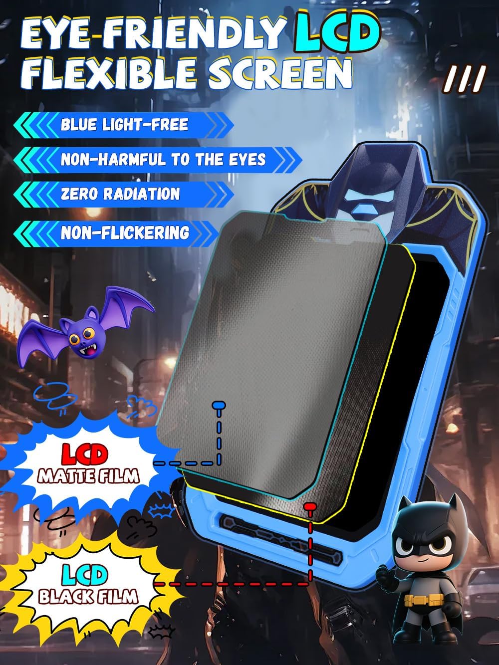 LCD Writing Tablet for Kids 10 Inch Bat Hero for Toddler 2 3 4 5 6 - Paint, Doodle Board, Drawing Pad - Travel Toys, Road Trip Car Activities, Birthday Christmas Gift Boys & Man