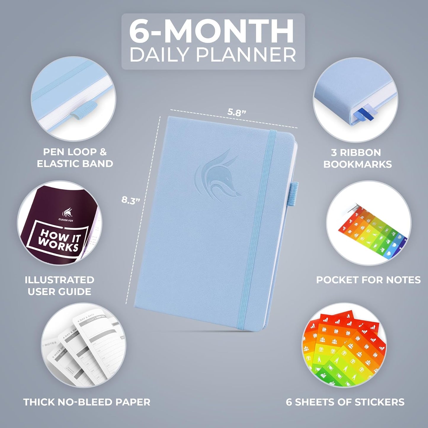 Clever Fox Daily Planner – Undated Planning Notebook with Hourly Schedule & To-Do List – Personal Day Task & Work Organizer, 6 Months (Periwinkle)