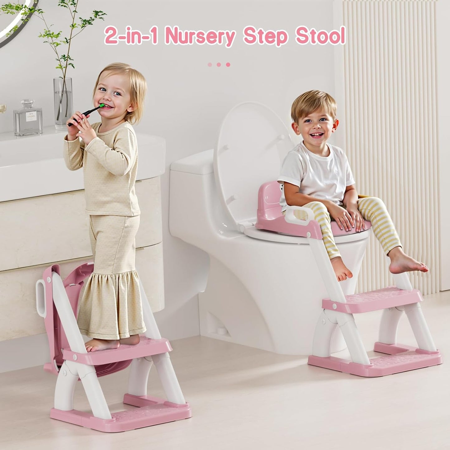 Potty Training Seat, Toddler Toilet Seat for Kids Boys Girls, 2 in 1 Potty Training Toilet for Kids, Splash Guard Anti-Slip Pad Step Stool, Adjust High Potty Chair for Toddler Kid Boys Girls