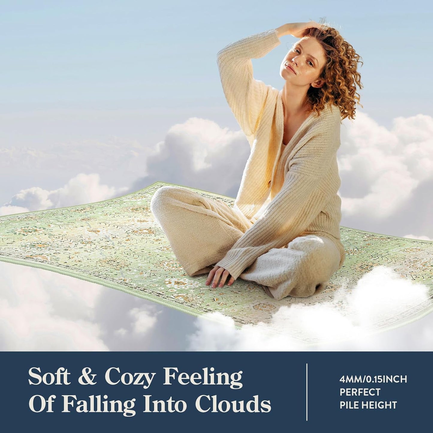 Lahome 5x7 Sage Green Rugs for Bedroom, Soft Boho Rug for Living Room, Machine Washable Floral Carpet Non Slip for Nursery Playroom Indoor