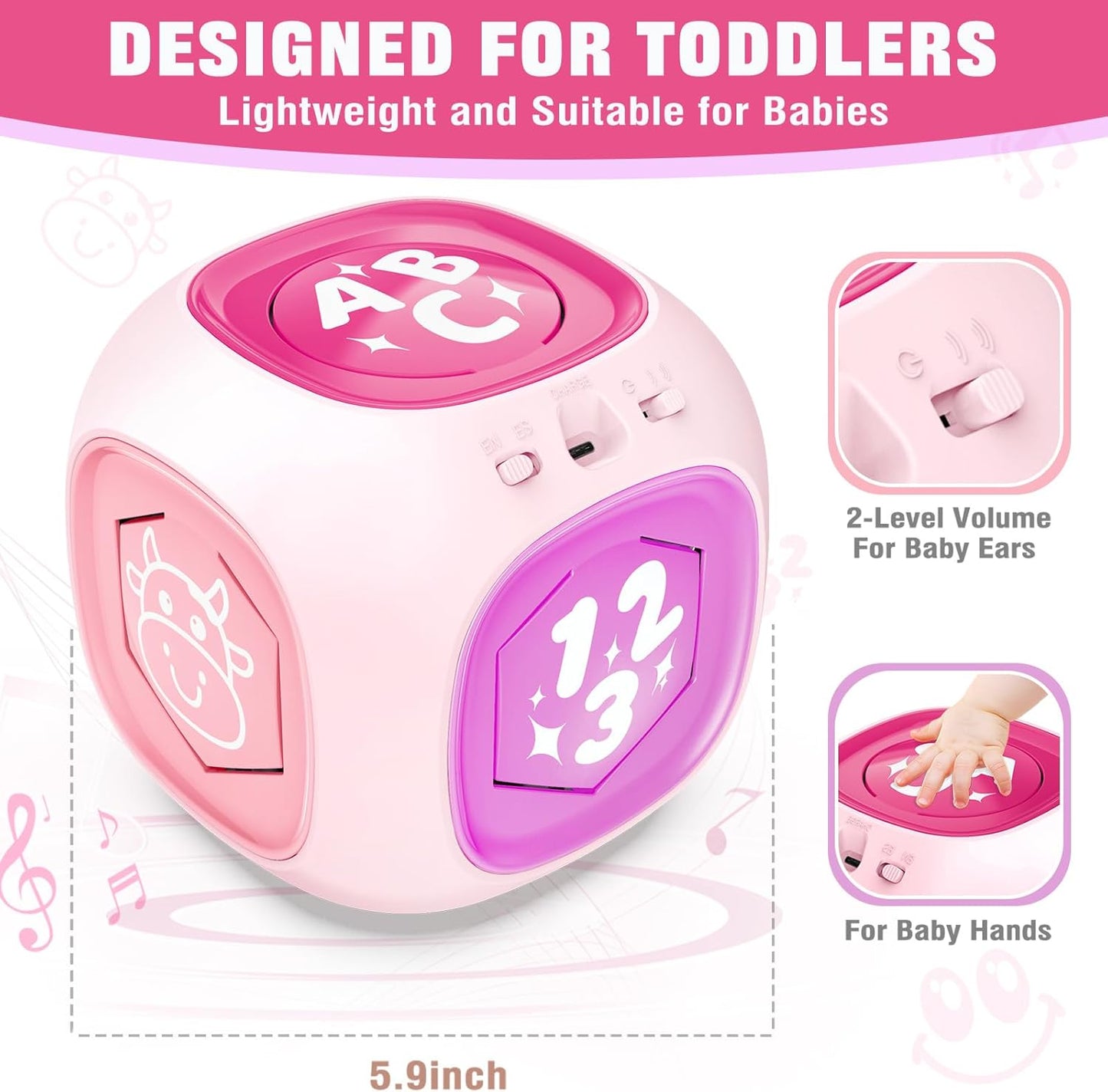 Musical Learning Toys for 1+ Year Old Girl, Bilingual Early Learning Educational Cube with Light & Sound, Baby Girl Toys 12-18 Month, Christmas Birthday Gifts for Toddler Girl 1-2 Year Old