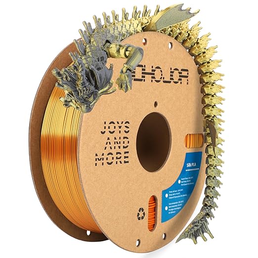 Silk PLA Filament 1.75mm Black Gold Dual Color PLA 3D Printer Filament 2 in 1 Coextrusion 1KG Spool(2.2lbs) 3D Printing Filament Dimensional Accuracy +/- 0.03mm Fits for Most FDM 3D Printers