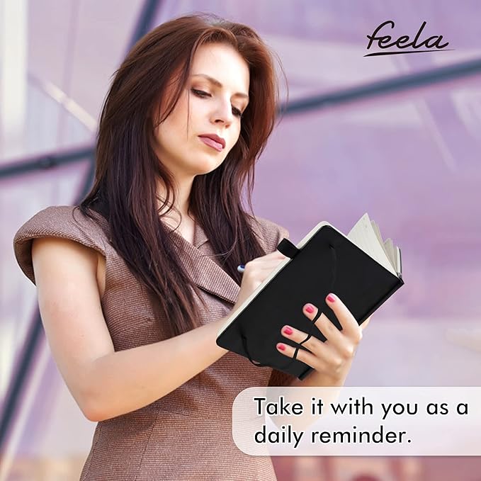 5 Pack Journal Notebook Bulk for School, Feela Hardcover Business Notebooks Classic Ruled Lined Journals with Pen Holder for Work Note Taking, with 5 Black Pens, 120 GSM, 5.1”x8.3”, A5, Black