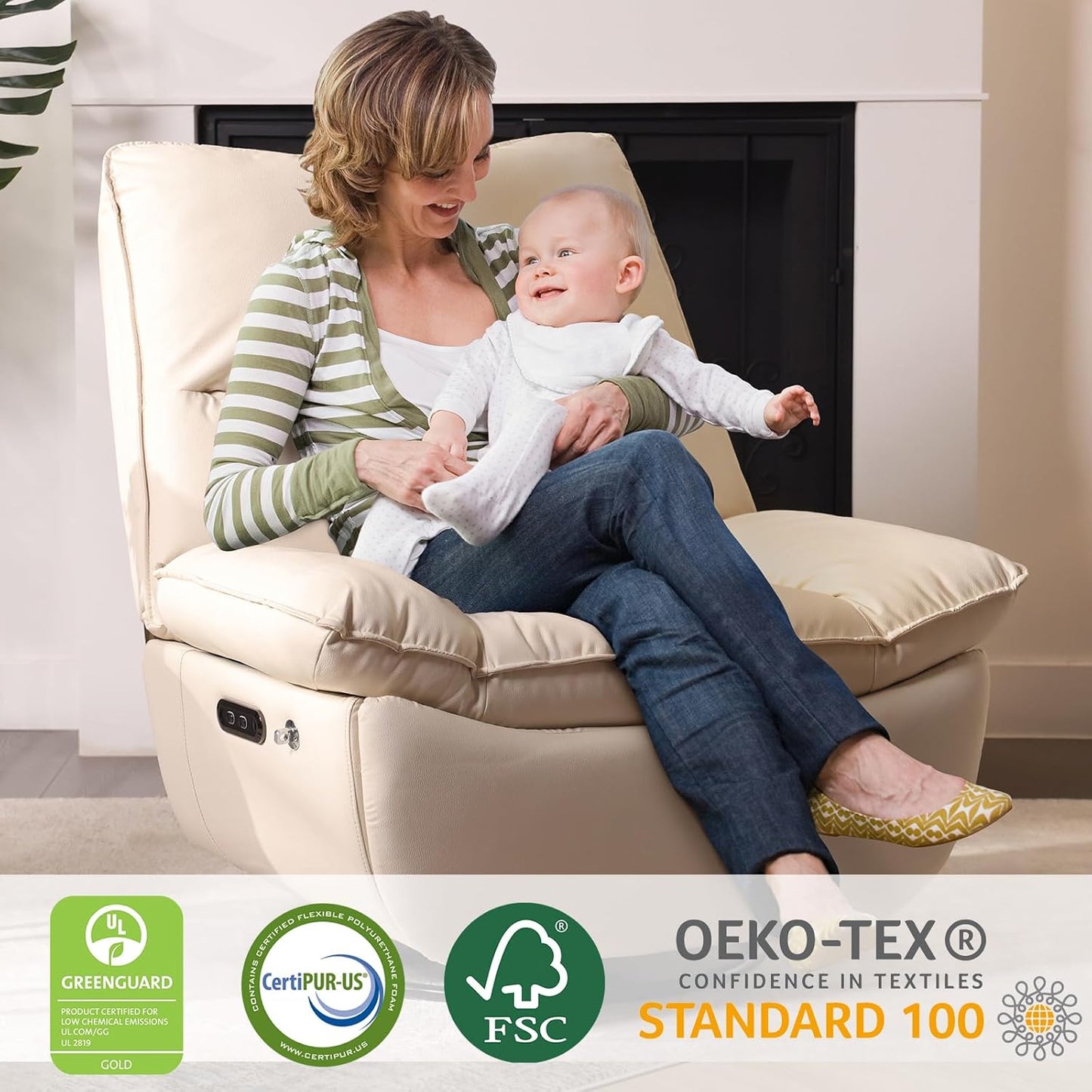 Rocking Chair Nursery with Power Adjustable, Electric Glider Recliner Nursing Chair for Breastfeeding with USB Port and Storage (Beige)