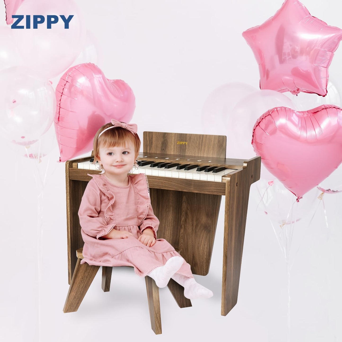 ZIPPY Kids Piano Keyboard, 37 Keys Digital Piano for Kids, Touch Sensitive Control Panel, Built-in Songs, Volume Adjustable, Music Educational Instrument, Wood Piano for 3+ Girls and Boys(Walnut Plus)