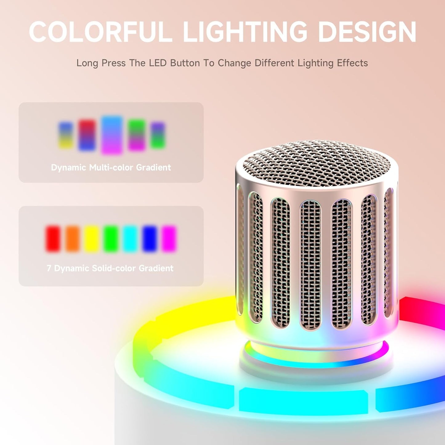 Wireless Microphones, Microphone with One-to-One Chip Connection, Controllable LED Lights, 40H Duration, 200FT Range Free Sing, Volume Control Microphone for Singing, Speech, Home Party, Youtube