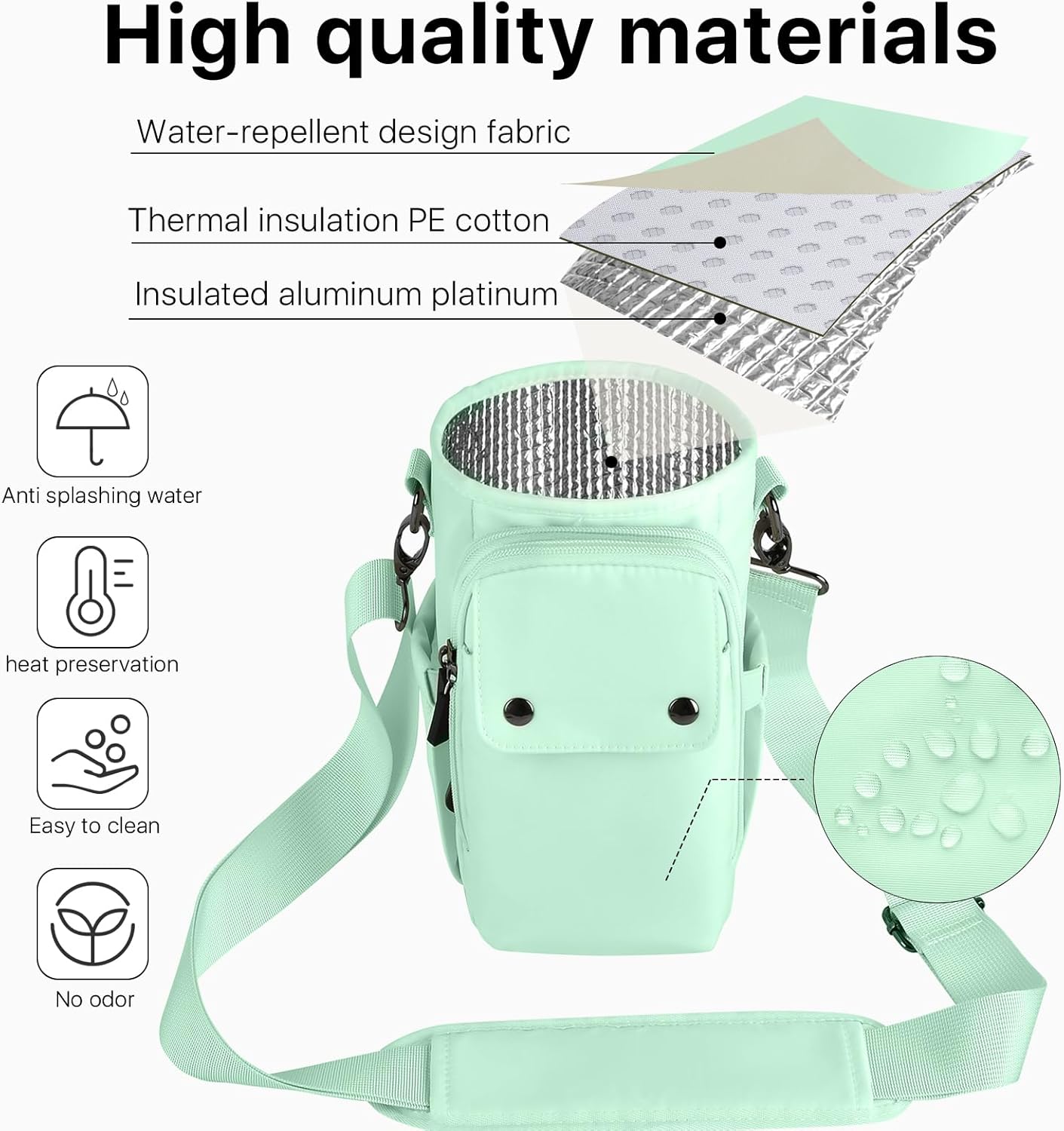 Water Bottle Holder with Strap 32 40oz Crossbody Insulated Water Bottle Carrier Sling Bag with Adjustable Wide Strap and Phone Purse 5 Pockets for Walking Hiking Gym Travel