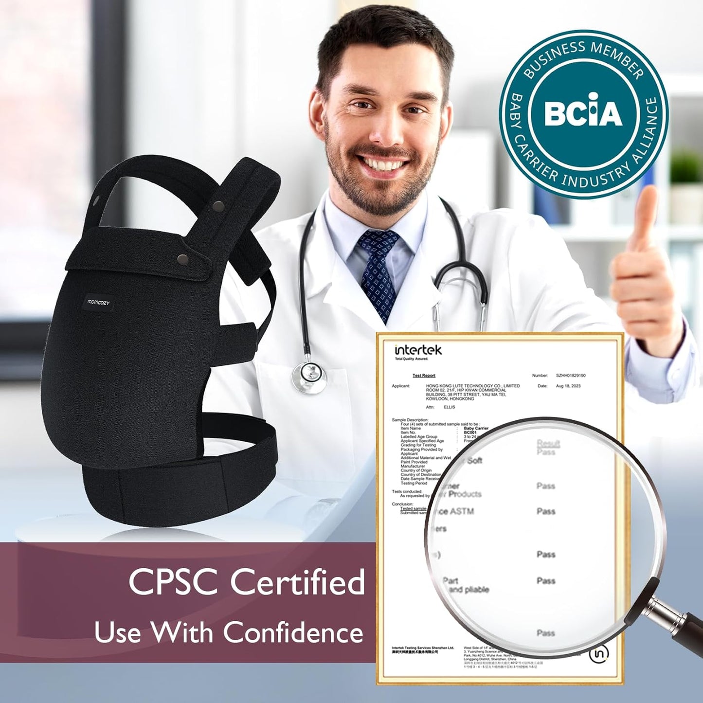 Momcozy Baby Carrier - Ergonomic, Cozy and Lightweight Carrier for 7-44lbs, Effortless to Put On, Ideal for Hands-Free Parenting, Enhanced Lumbar Support, Purehug for Infant to Toddler, Black