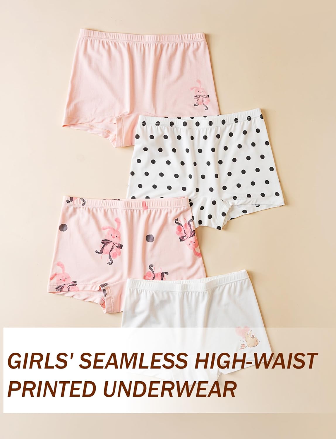 SEAUR Girls' Seamless Underwear 4-Pack Soft Breathable Ice Silk Boyshorts Panties Cute Prints Boxer Briefs for 6-16 Years