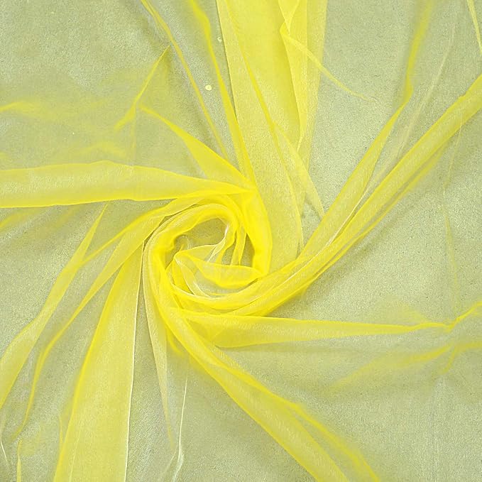 VDS Yellow Organza Fabric, 100 Yards Continuous, 45” Wide, Wedding Party Decoration Iridescent Crystal Sheer Shiny Organza Tulle Bridal Dress DIY Crafts Costume Sewing Backdrop Arch Cloth