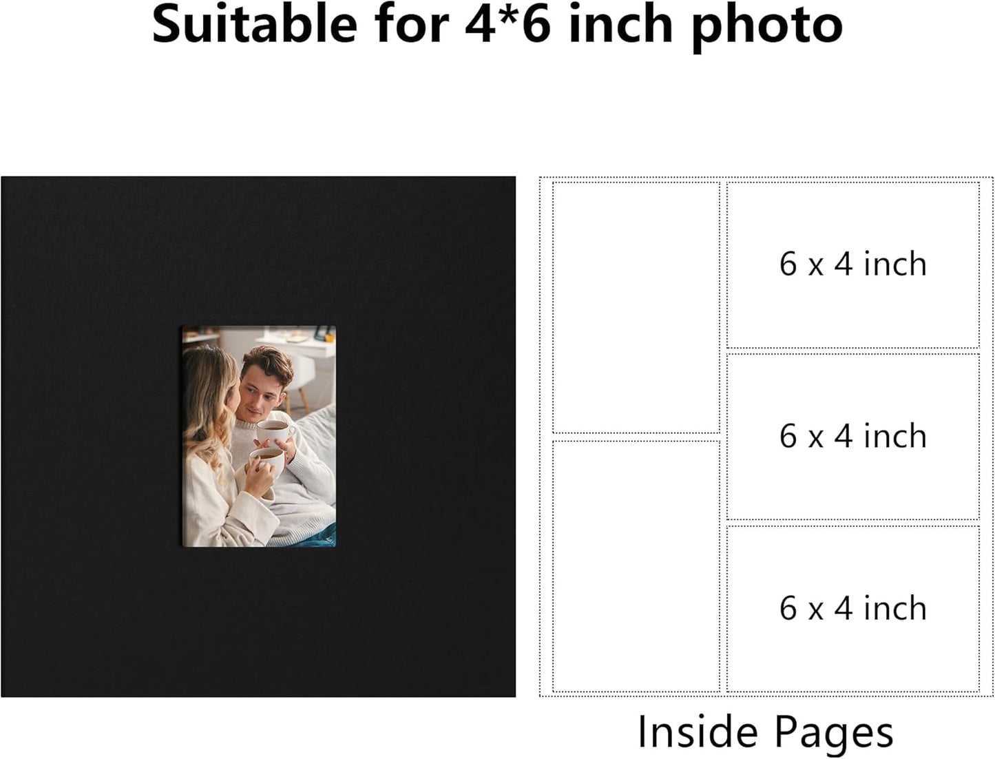 Photo Album 4x6 Pictrues 600 Pockets Linen Cover with Front Window Large Picture Book for Family Travel Wedding and Memory Keepsake Organizer Black