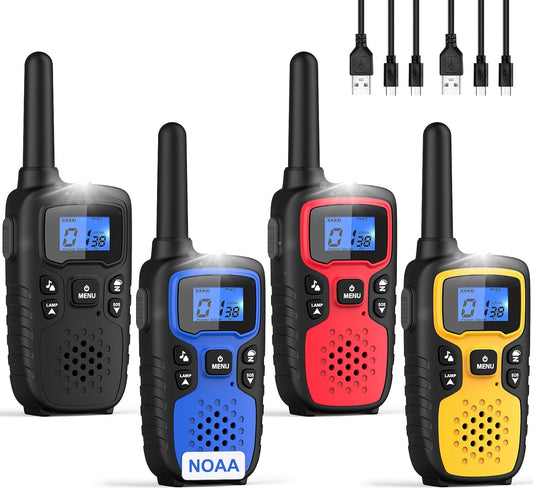 Wishouse Walkie Talkies for Adults Long Range-Rechargeable 4 Pack 2 Way Radios, Hiking Accessories Camping Gear Xmas Birthday Gift for Kids Family with Lamp,SOS Siren,NOAA Weather Alert,Easy to Use