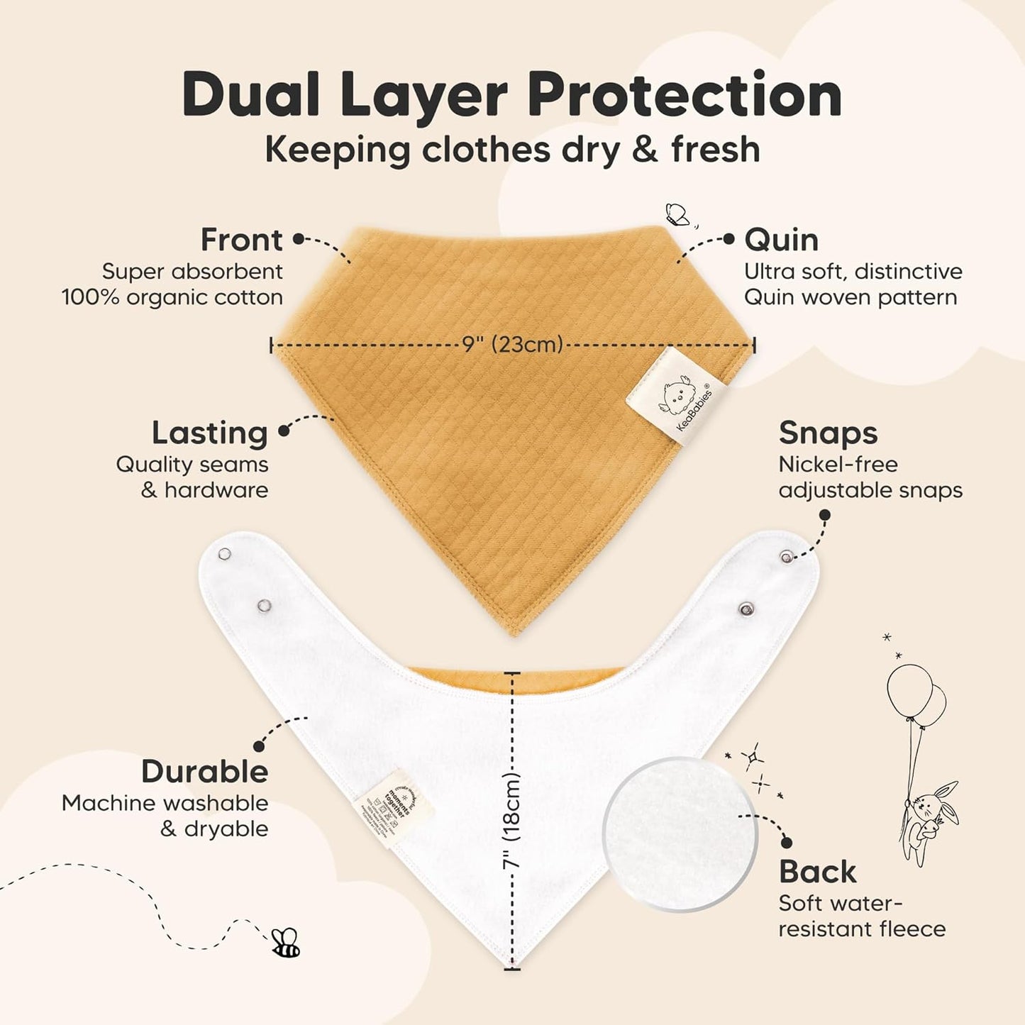 KeaBabies 8-Pack Bandana Bibs for Baby Girls, Boys - Organic Cotton Baby Bibs for Drooling & Teething Newborn, Toddler, Infant 0-36 Months, Extra Soft, Absorbent Cloth with Snaps (Eclipse)