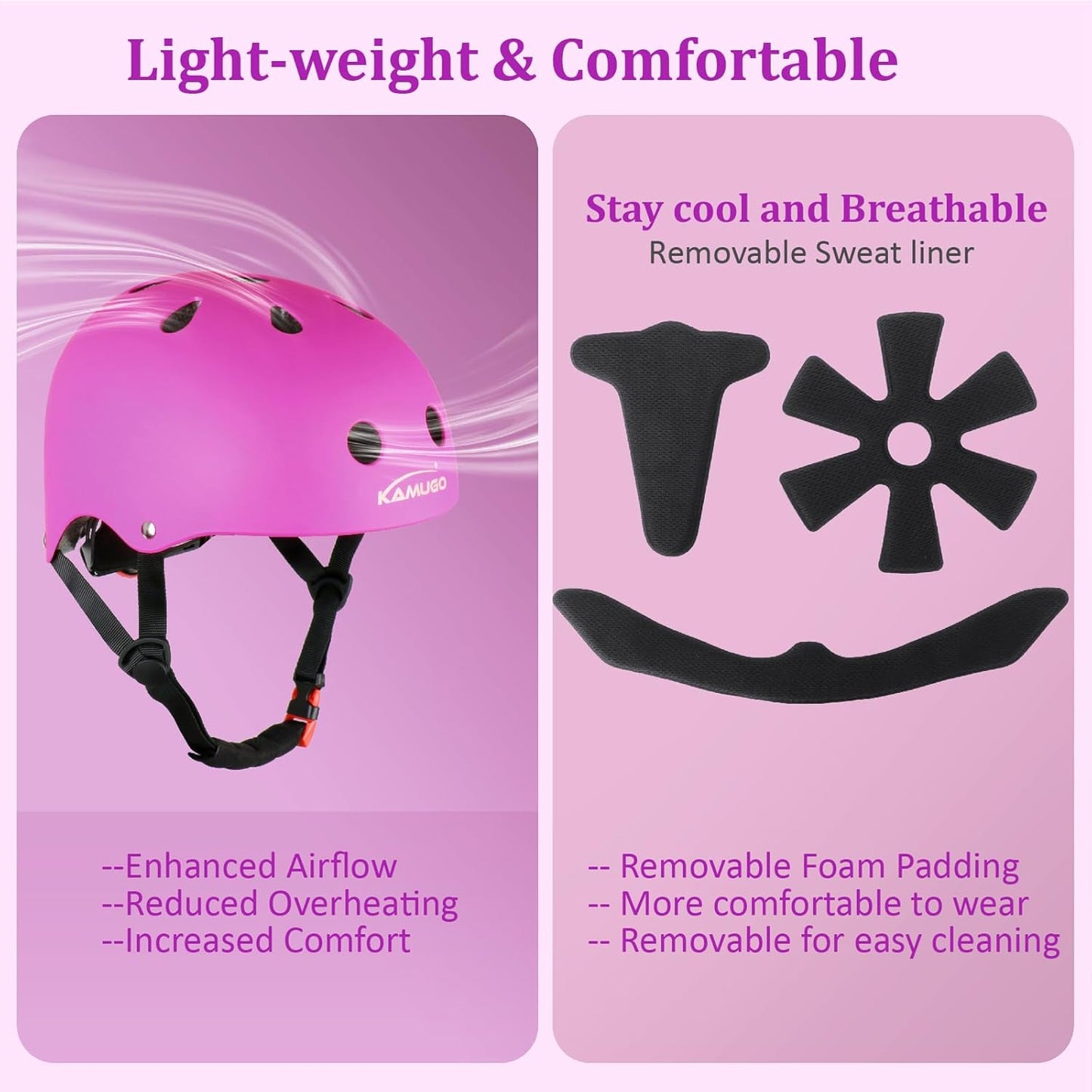 KAMUGO Kids Adjustable Helmet, with Sports Protective Gear Set Knee Elbow Wrist Pads for Toddler Age 2-8 Boys Girls, Bike Skateboard Hoverboard Scooter Rollerblading Helmet Set