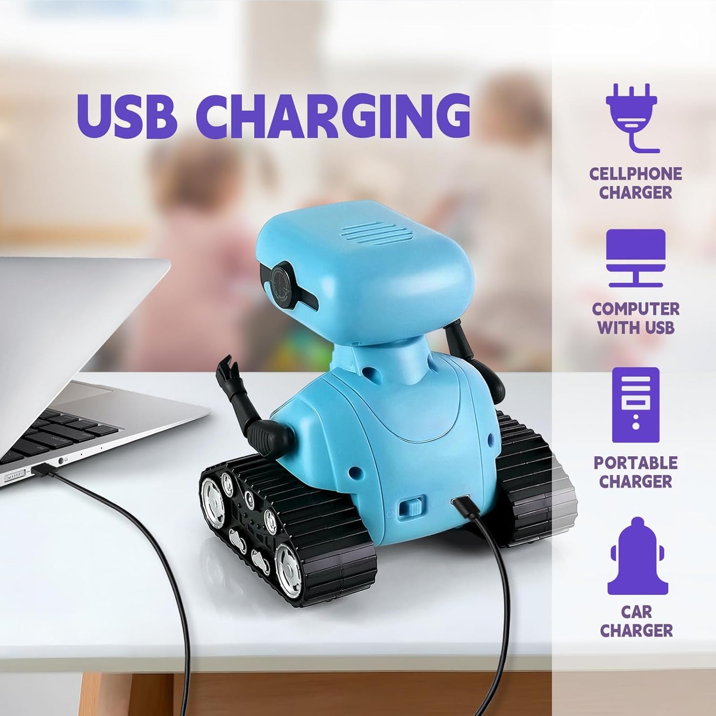 Robot Toy - Rechargeable Emo RC Robot with Auto-Demo for Kids, Age 3+ - Blue