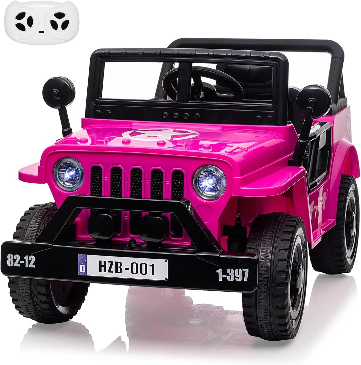 Ride on Truck Car, 12V Electric Ride on Car with Remote Control, MP3, LED Lights, Suspension System, Double Doors, Safety Belt, Ride-on Toy for Kids Aged 3-8 Years