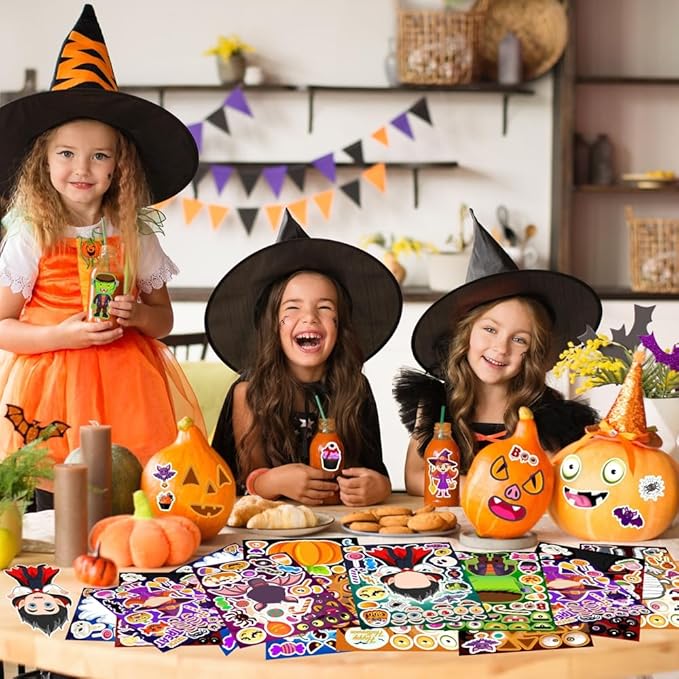 36 Sheets Halloween Stickers for Kids, Make Your Own Halloween Stickers, Halloween Party Games Stickers, Halloween Party Favors DIY Crafts Trick or Treat Party Supplies