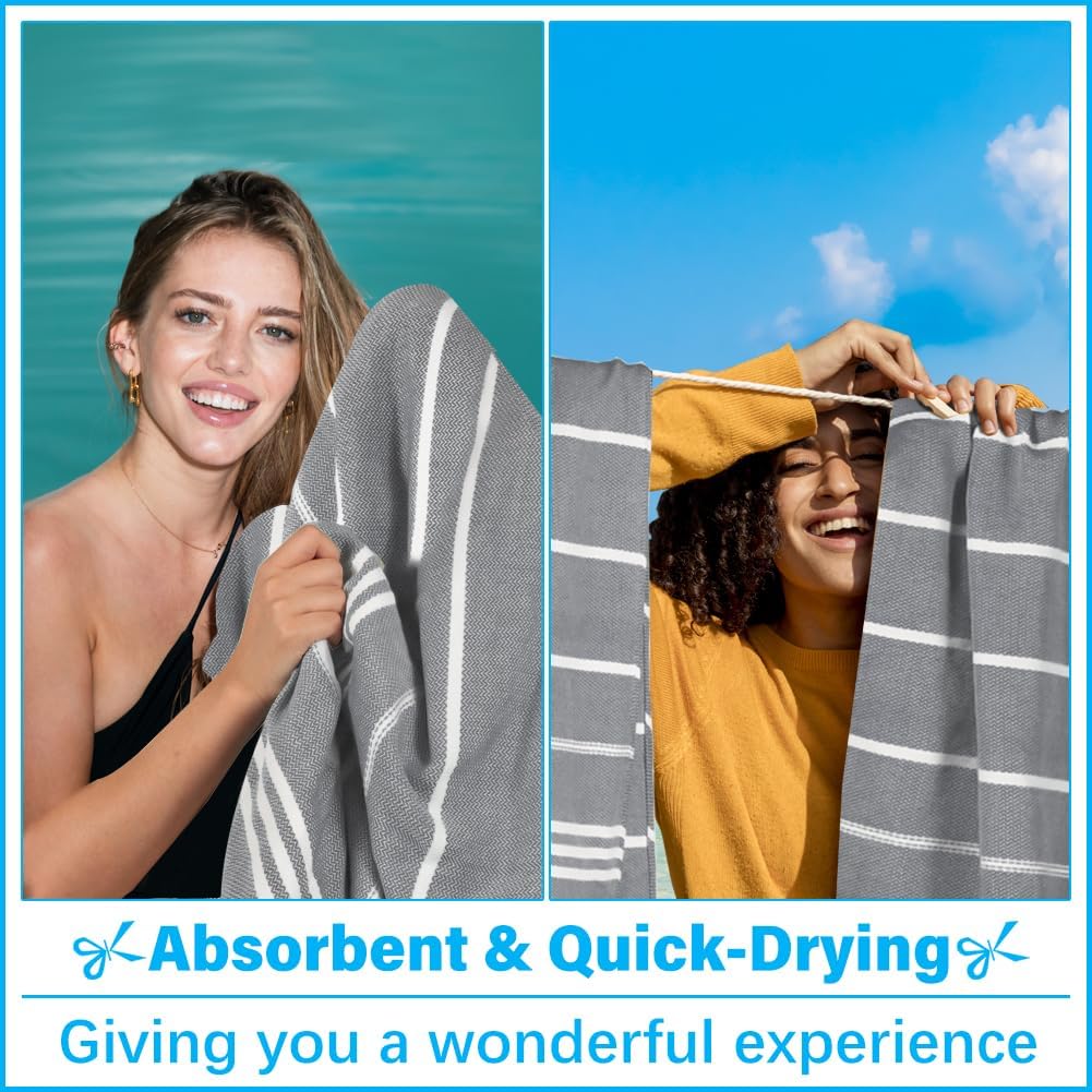 Oversized Turkish Beach Towel Blanket XXL Cotton Sandproof Towels Boho Woven Extra Large Big Sand Free Giant Throw Thick Blankets Huge Quilt XL Picnic Camping Necessities Cloud For Adult Gifts Black