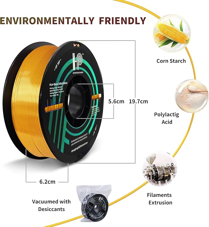 PLA Filament, Silk PLA, 3D Printer Filament, PLA Filament 1.75mm Dimensional Accuracy +/- 0.02mm, 1KG Spool (2.2 lbs), Fit Most FDM Printer (Silk Gold)