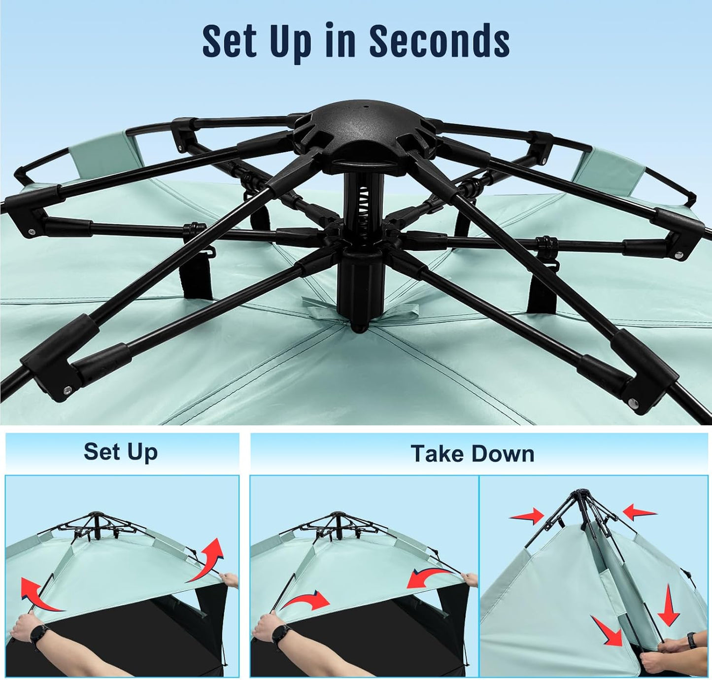 WhiteFang Deluxe Pop Up Beach Tent Sun Shade Shelter for 3-4/5-6 Person, UV Protection, Extendable Floor with 3 Ventilating Windows Plus Carrying Bag, Stakes, and Guy Lines