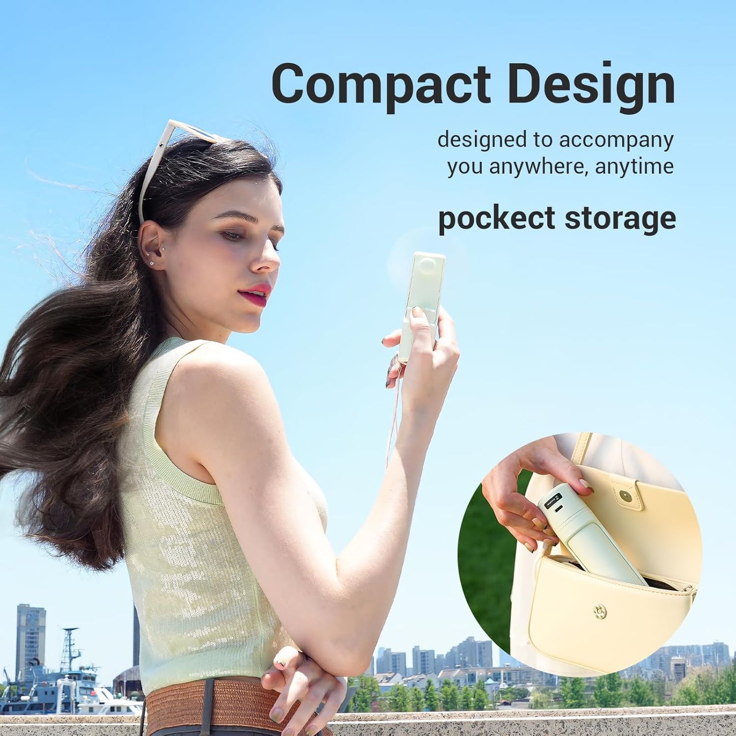 Airluxe Mini 3-in-1 Portable Fan Rechargeable- Handheld Fan with 35-Hour Battery Life, Fast Charging Power Bank&Flashlight- Personal Fan for Travel, Vacation, and Festival Essentials White