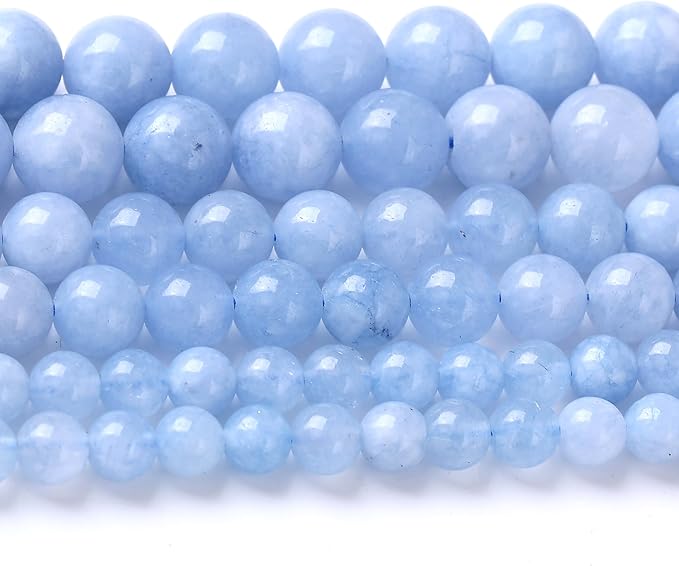 Dream Blue Chalcedony Stone Beads Gemstone Round Crystal Energy Jade Beads Stone Beads for Jewelry Making DIY Bracelet Necklace Jewelry Making 1 Strand 15.5inch 4MM