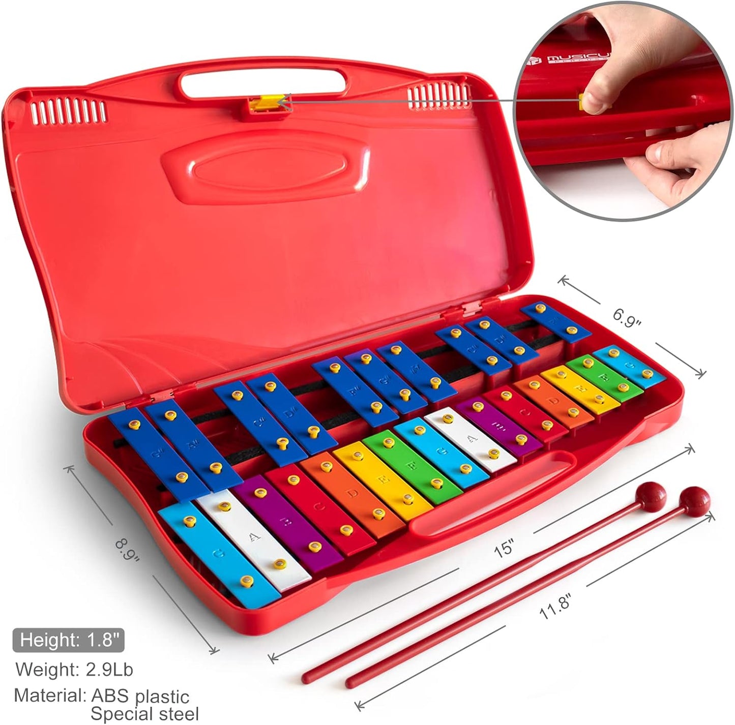 MUSICUBE Professional Glockenspiel for Kids & Adults 25-Note Well-Tuned Xylophone for Baby Toddler Orff Percussion Instrument Educational Musical Toys for Boys Girls Aged 3+ Gift Choice (G5-G7)