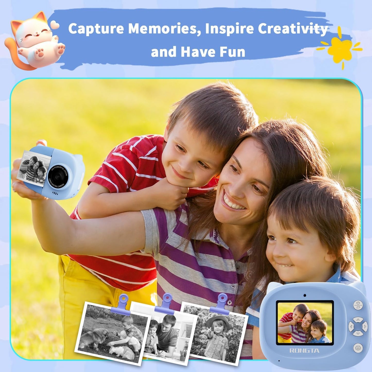Portable Instant Camera for Kids Print Photos Travel Digital 1080P Video Camera for Toddlers 3 4 5 6 7 8 Year Old Boy Holiday Christmas Birthday Gifts (Blue)