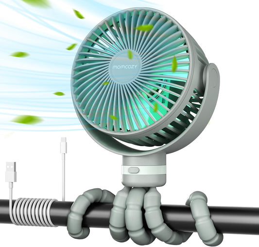 Momcozy 8000mAh Portable Stroller Fan, 27H Ultra-long Life Detachable 4 Speed 360°Rotate LED Night Light with 2 Modes, USB Rechargeable Handheld Cooling Fan for Travel/Bedroom/Car Seat