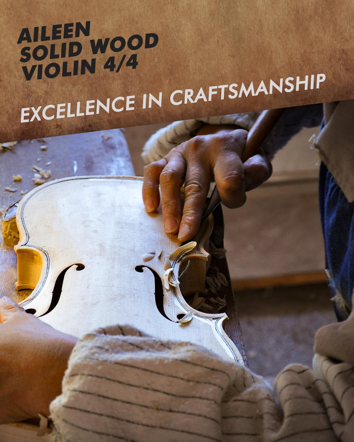 Aileen Solid Wood Violin 4/4 Full Size for Adults and Kids Age 12+, Fiddle Set for Beginners Student, Professional Violin Starter Kit with 12 Accessories (Selected European Solid Spruce and Maple)