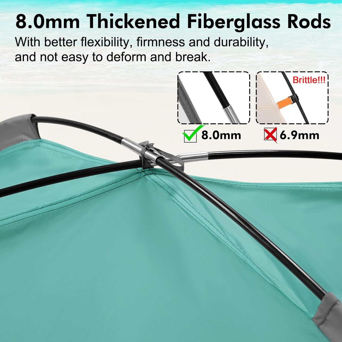 WhiteFang Beach Tent Anti-UV Portable Sun Shade Shelter for 3/4/6/8 Person, Extendable Floor with 3 Ventilating Mesh Windows Plus Carrying Bag, Stakes and Guy Lines