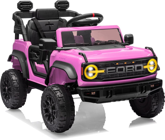 12V Electric Ride on Toys for Toddler, Ford Bronco Raptor Kids Ride on Car with Remote Control, 12 Volt Battery Powered Cars for Children with Smooth Start, Bluetooth (12V, Pink)