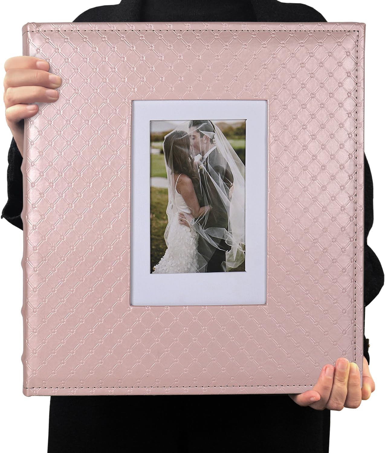 RECUTMS Photo Album 4x6 Holds 500 Photos Black Inner Page Button Grain Leather Larger Capacity Horizontal and Vertical Photos Wedding Pictures Album Birthday Christmas Baby Family Photo Book(Pink)
