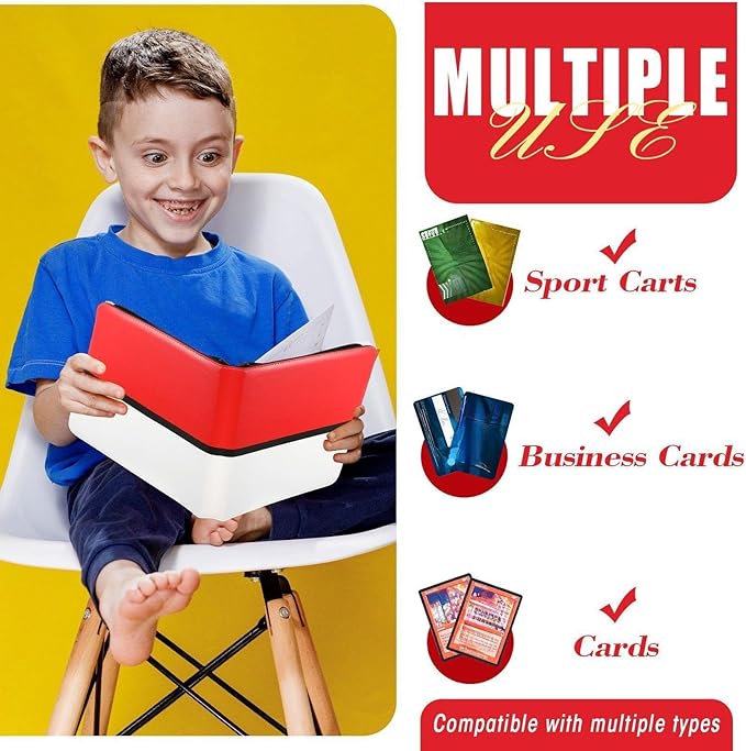 Pinkunn 2 Pack 9 Pocket Card Binder, 900 Double Sided Pocket PU Collection Binder White Red Zip Trading Card Collector Album Cards Folder Compatible with MTG, TCG, Sports Cards Game Birthday Gifts