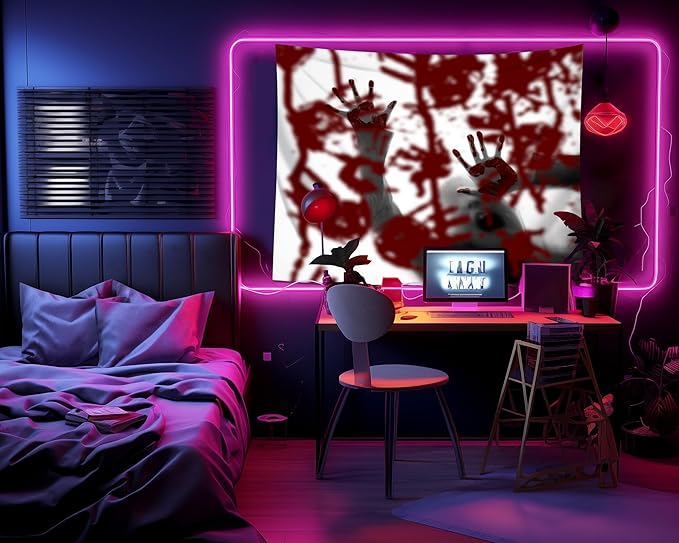 QGHOT Halloween Tapestry Wall Hanging, Scary Bloody Backdrop Horror Tapestry Blood Splatter Halloween Background Party Decorations for Bedroom College Dorm Wall Decor (59.1"x51.2")