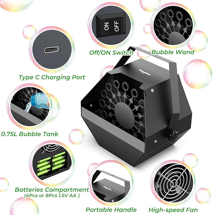Theefun Batteries Bubble Machine: 750ML Metal Bubble Blower Type-C Operated with 1000+ Bubbles Per Minute, Professional Automatic Portable Bubble Maker for Parties Wedding Birthday Indoor Outdoor Use