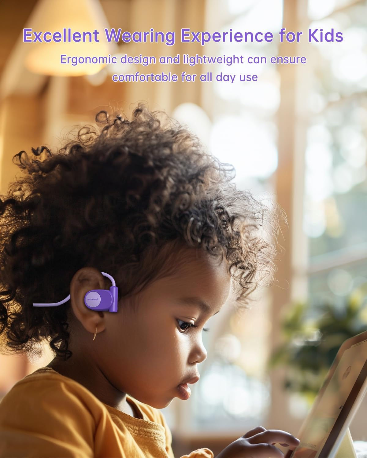 Kid Headphones for School, Air Conduction Open Ear Headphones, 3.5mm Jack Wired Cord, Ultra-Comfort, Ergonomic and Lightweight Design Perfect for School and Outdoor Activities-Purple