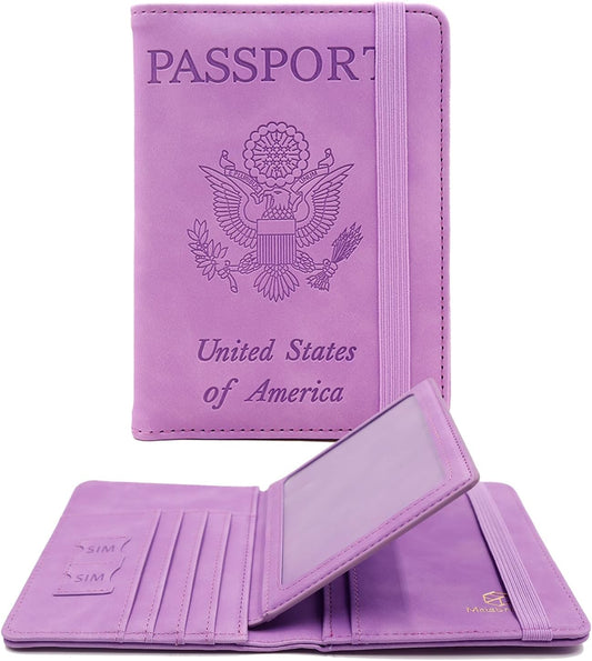 Melsbrinna RFID Passport Holder for Travel, Unisex Adults, Purple, Faux Leather, Travel Wallet, Passport Cover, RFID Protected